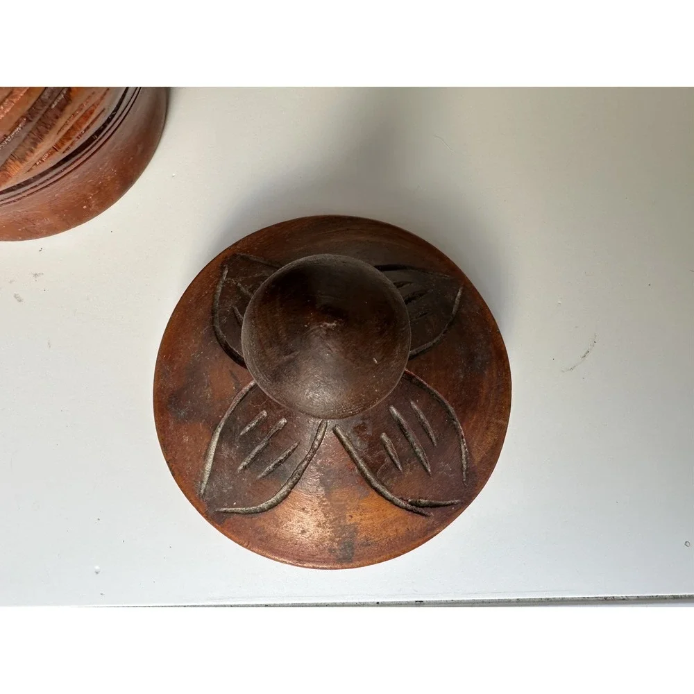 Vintage Hand Carved Wooden‎ Canister Jar 7